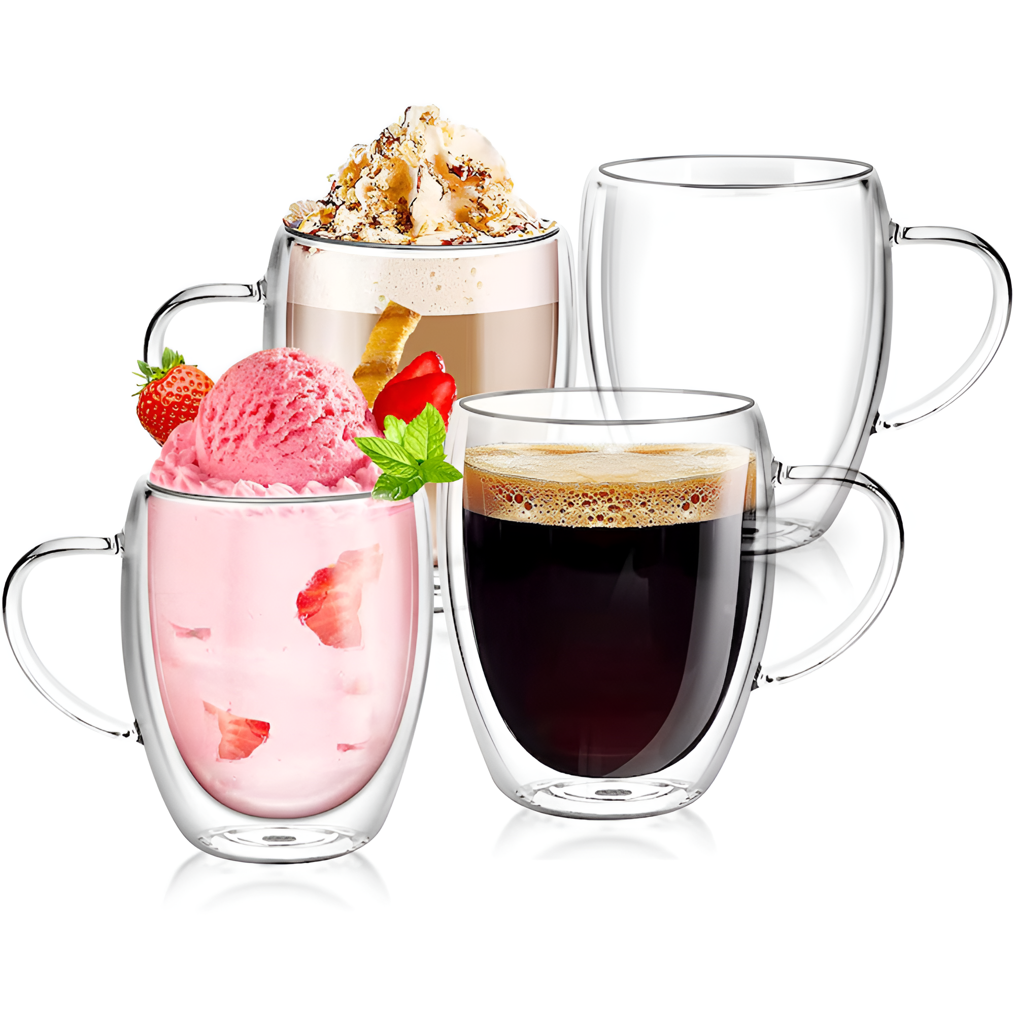 Cana termorezistenta 350 ml  cu perete dublu Koken, Sticla borosilicata, Transparent Set 2/4