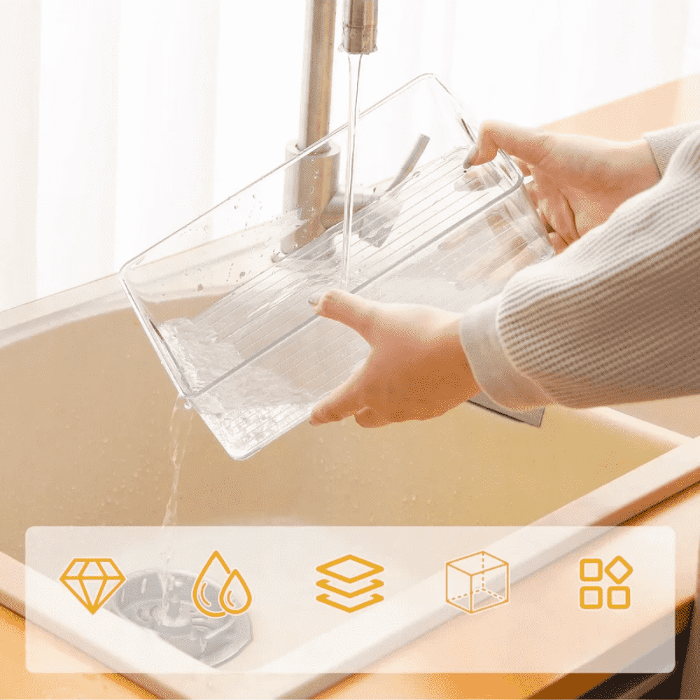 Koken Storage Boxes Set, for refrigerator, office, kitchen, can also be stacked, transparent and easy to clean, 25.5 x 15 x 7.5 cm