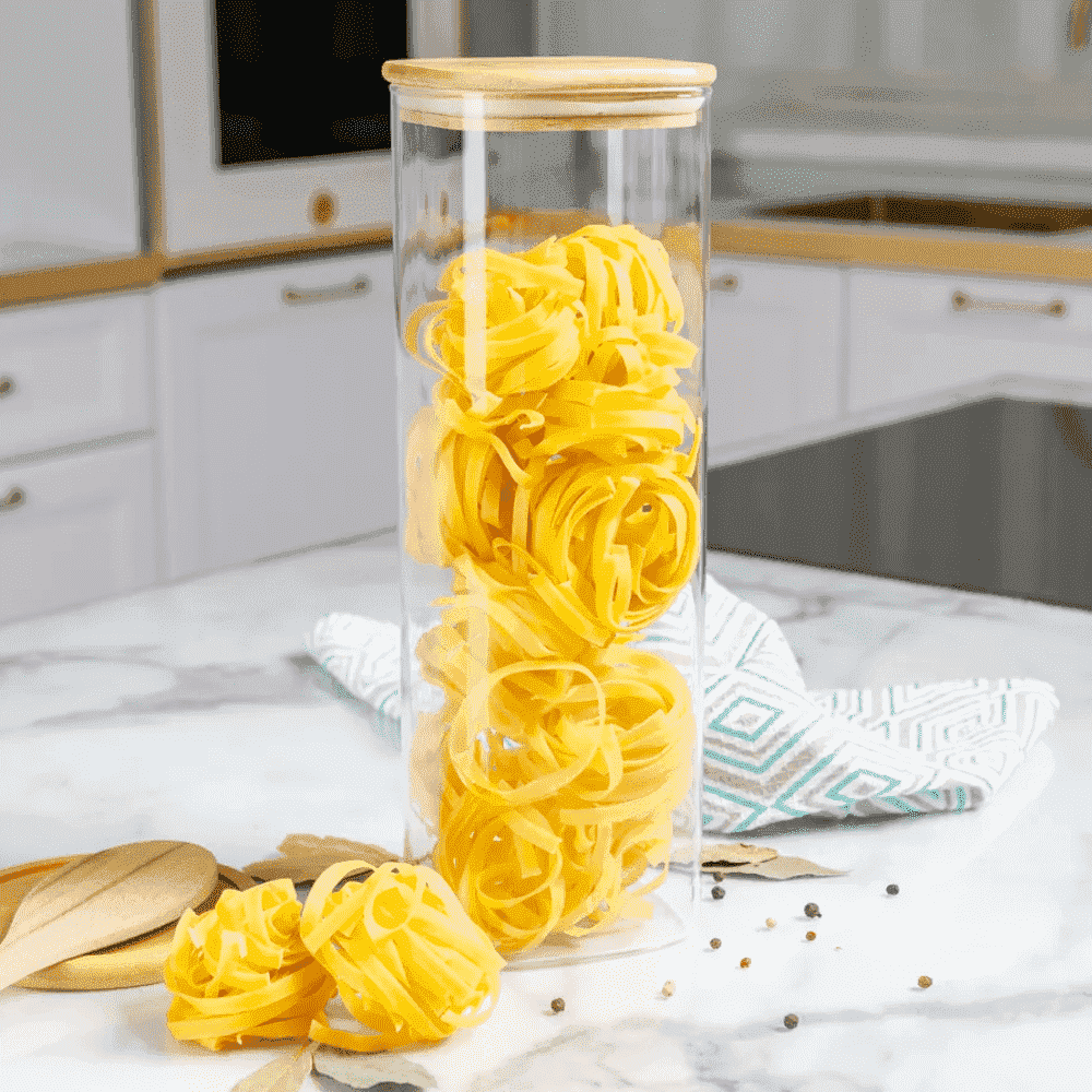 Set of 20 Square Borosilicate Glass Containers with Airtight Bamboo Lids Koken, for Dry Food and Grain Storage,