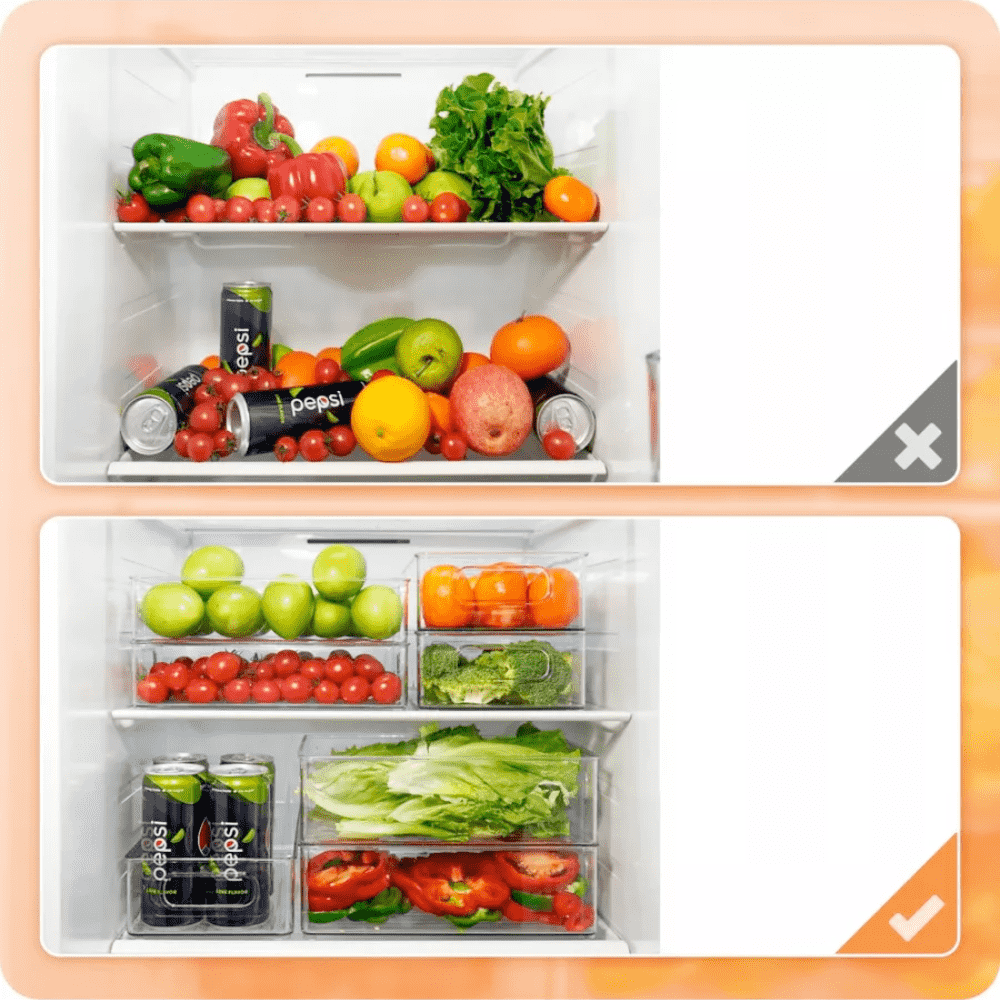 Koken Storage Boxes Set, for refrigerator, office, kitchen, can also be stacked, transparent and easy to clean, 25.5 x 15 x 7.5 cm