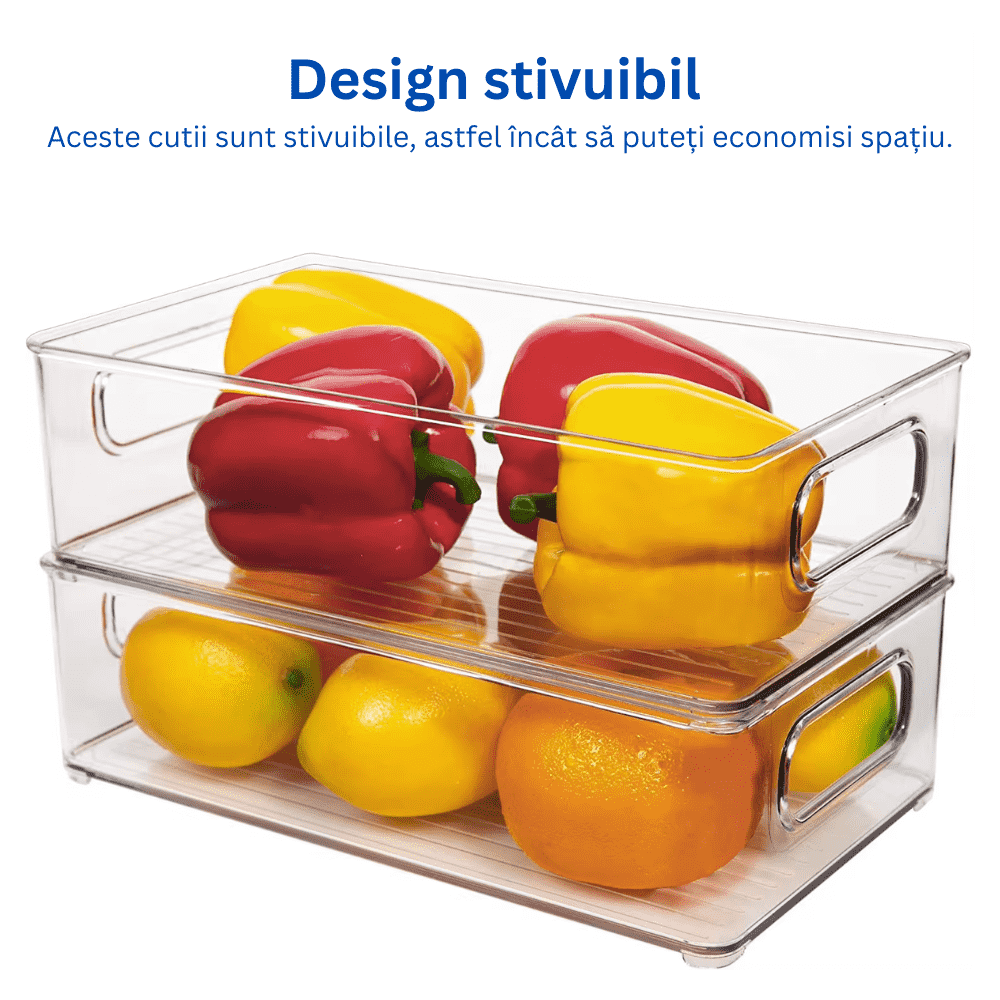 Koken Storage Boxes Set, for refrigerator, office, kitchen, can also be stacked, transparent and easy to clean, 25.5 x 15 x 7.5 cm