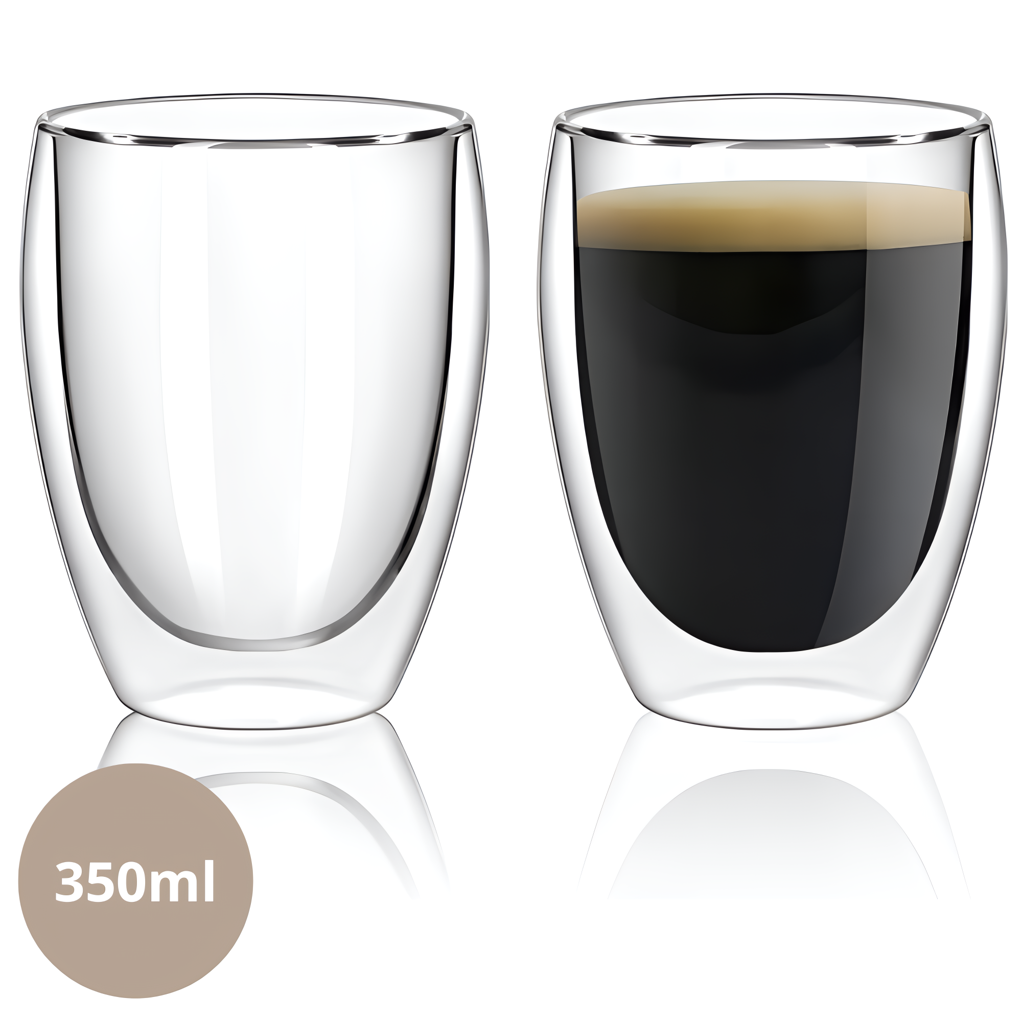 Set 2 cesti termice cu pereti dubli Koken strat protector, din sticla borosilicata, 350 ml, Transparent