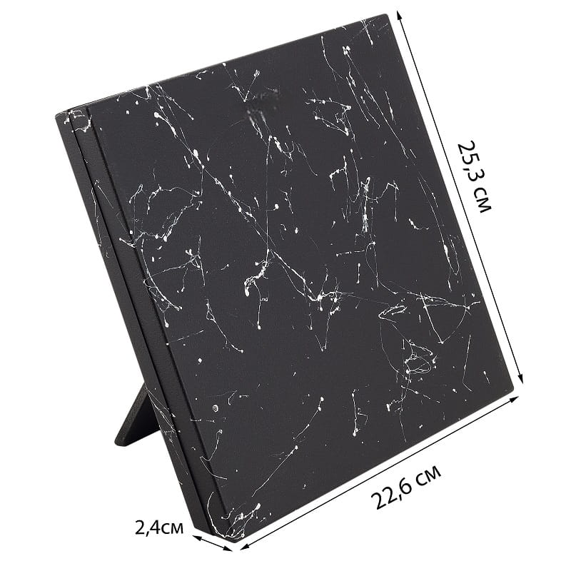 Suport magnetic pentru cutite Koken, imitatie de piatra, negru cu efect marmura, 25,3x22,6x2,4