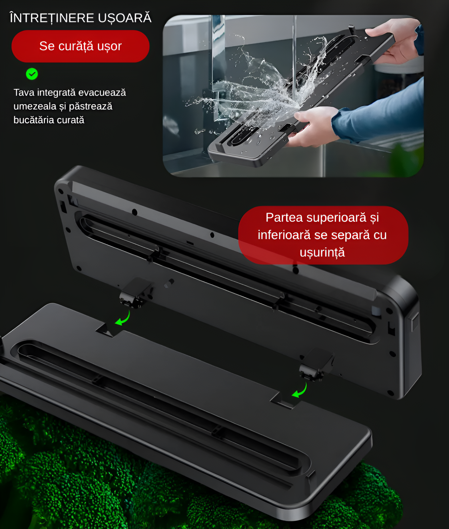 Aparat Profesional de Vidat si Sigilat alimente Koken, Functionare cu o singura atingere, Timp de etansare 10-15 s, bara de lipire 30 cm, Negru/Gri