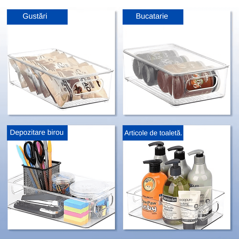 Koken Storage Boxes Set, for refrigerator, office, kitchen, can also be stacked, transparent and easy to clean, 25.5 x 15 x 7.5 cm