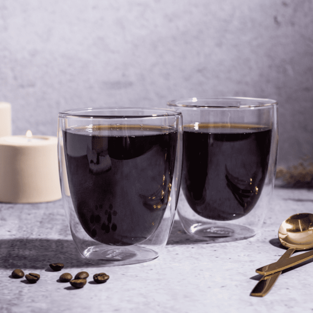 Set cesti cafea termice cu pereti dubli Koken strat protector, din sticla borosilicata, 100 ml, Transparent