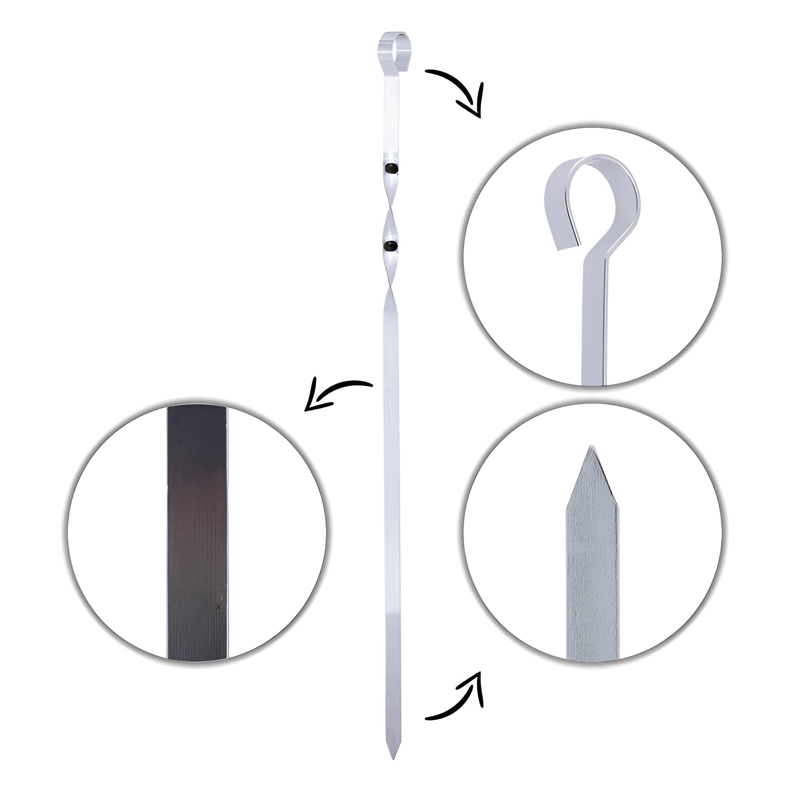Set 6 ace pentru frigarui Koken, otel inoxidabil, 45 cm, reutibilizabile, perfect pentru frigarui, carne, peste sau fructe