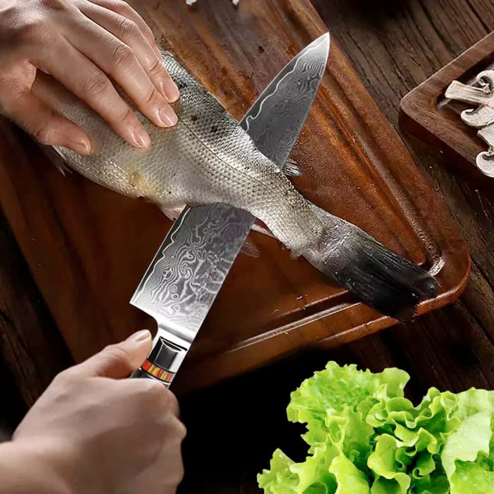 Professional Japanese Damascus steel knife, 67 layers, 20 cm blade, Pakka wood handle, Corrosion Resistant, Black