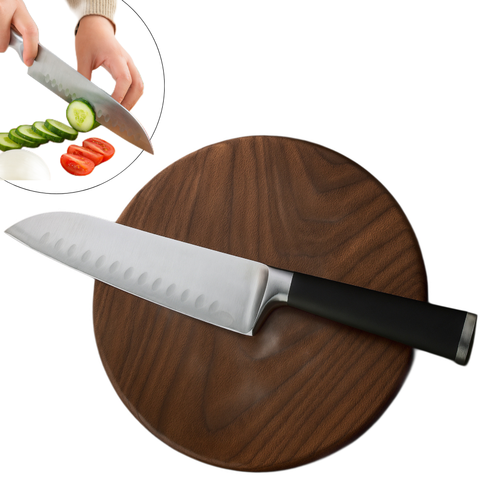 Cutit japonez de bucatarie model Santoku, Koken, otel inoxidabil, maner soft-touch, versatil in utilizare, 20 cm