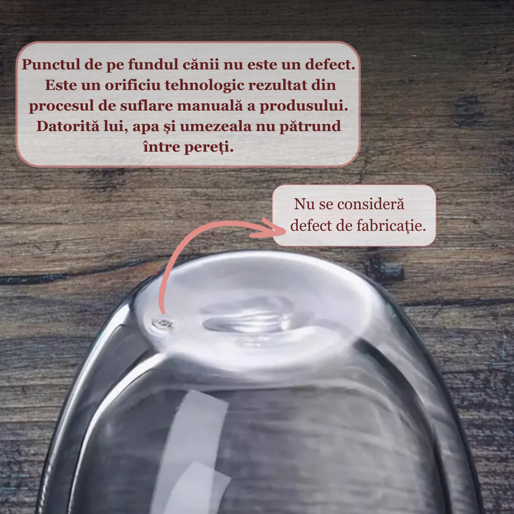 Cana pentru ceai si cafea din sticla termorezistente cu pereti dubli Koken, 200 ml, Sticla borosilicata, ceasca eleganta si transparenta