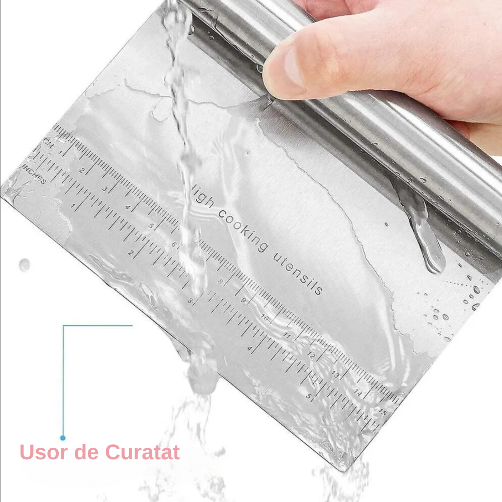 Spatula pentru taiat aluat Koken, Inox, Gadget de bucatarie multifunctional, Taietor Aluat, Usor de curatat, Confortabil antiderapant, 15x12 cm, Argintiu
