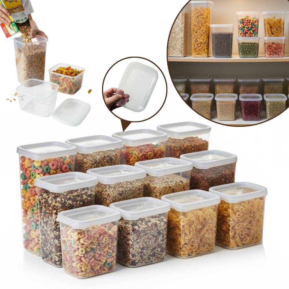 Set 12 recipiente depozitare alimente Koken, caserole etanse din plastic fara BPA, rezistente, compatibile cu congelator/microunda, 1.4/2.2/3.3 L, Transparente