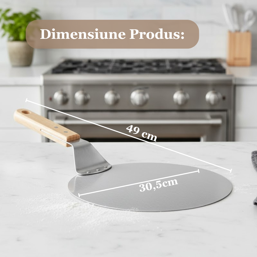 Koken pizza shovel, round stainless steel tray, plastic handle, spatula