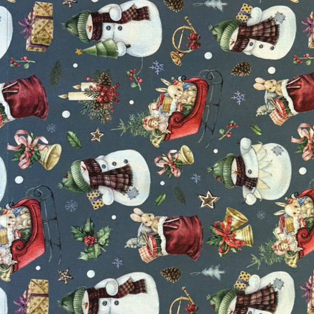 Traversa de masa 180x40cm, din bumbac, Koken, Impermiabila, fata de masa imprimeu Craciun 3D, Rezistenta la pete si murdarie, Albastra