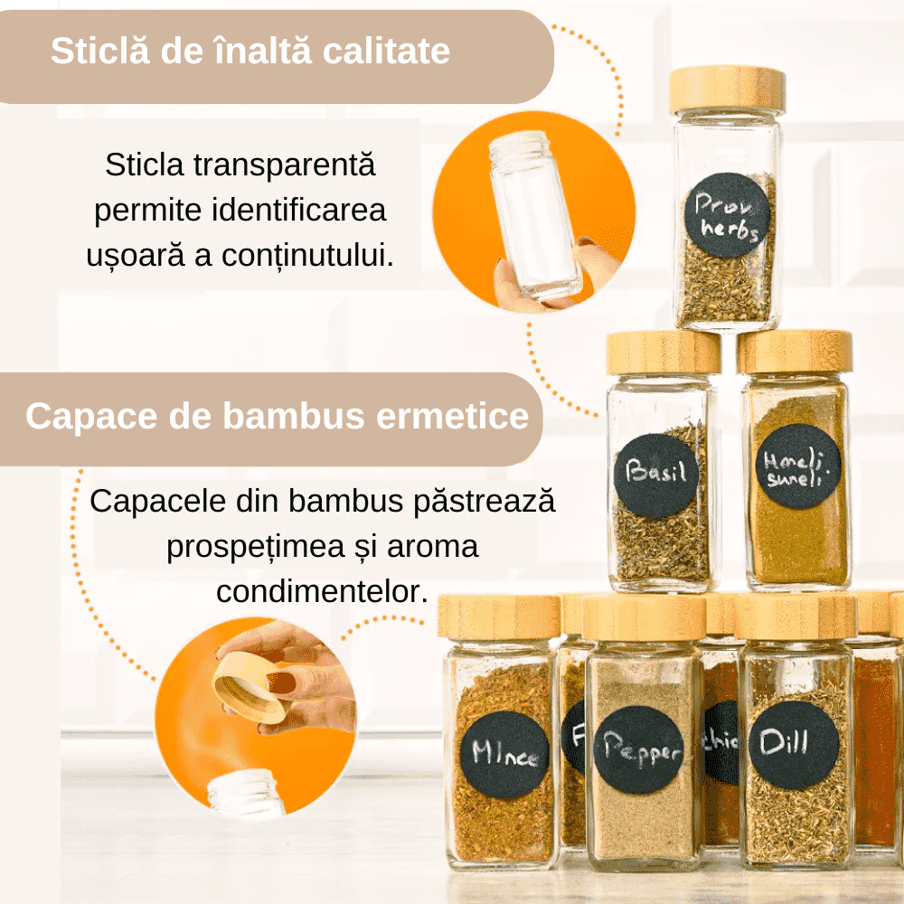 Set of 12 Koken spice bottles, spice containers 120 ml, airtight bamboo lid, Transparent