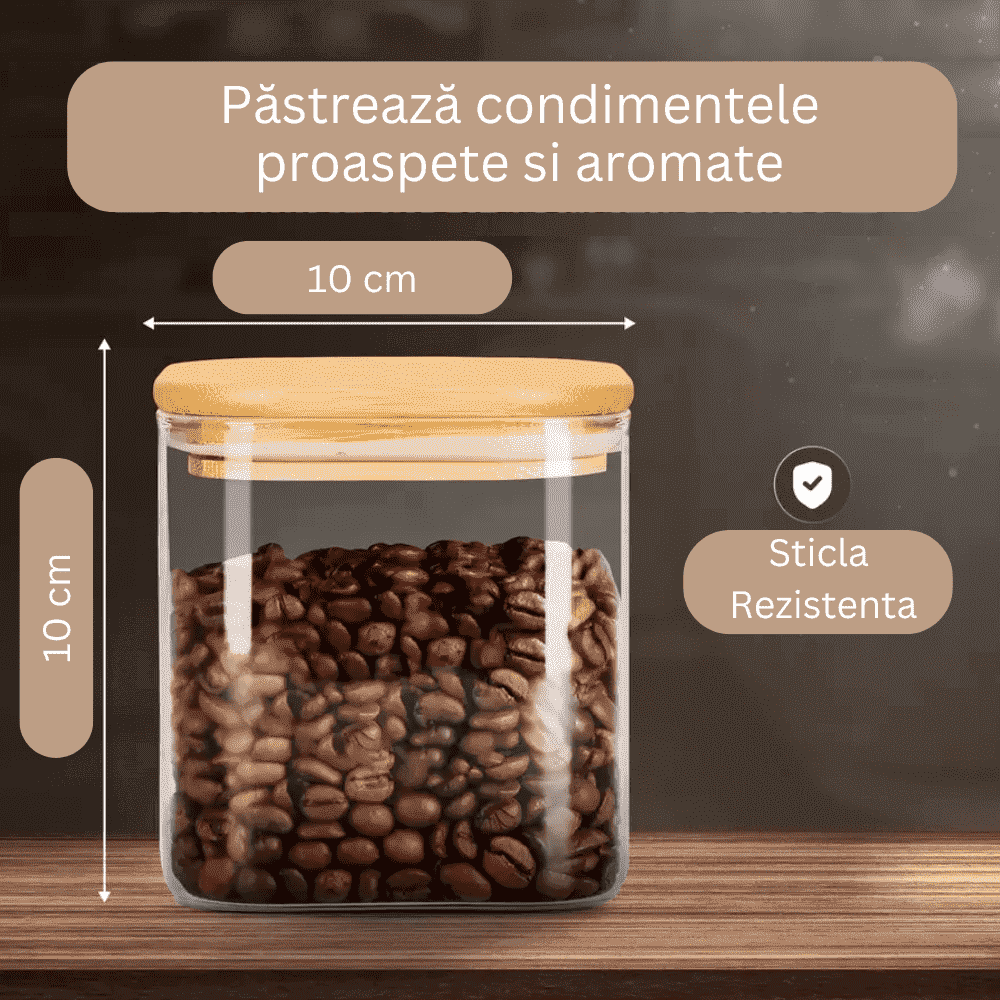 Set of 20 Square Borosilicate Glass Containers with Airtight Bamboo Lids Koken, for Dry Food and Grain Storage,