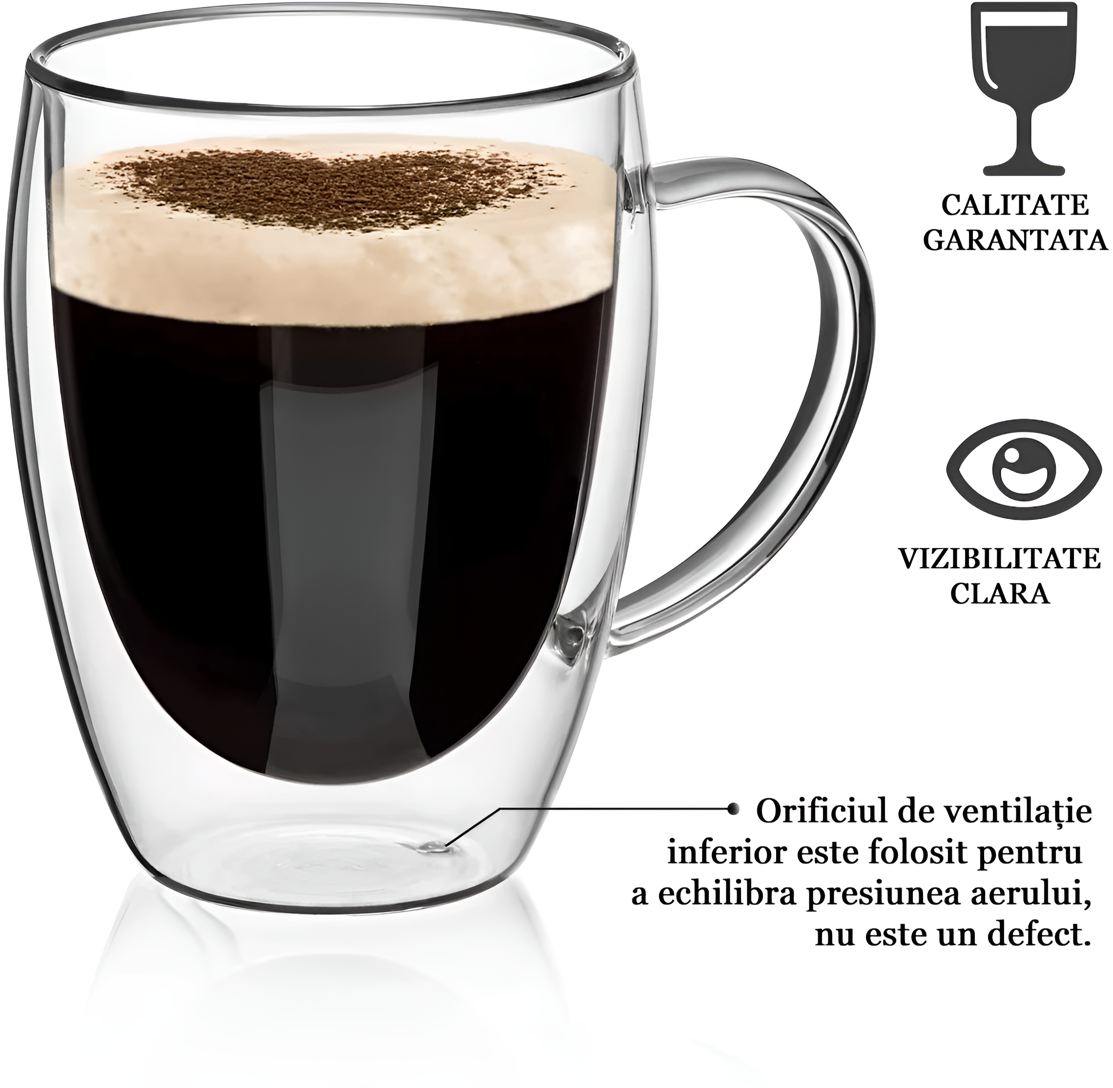 Koken Double Wall Thermos Mug 350 ml, Borosilicate Glass, Transparent Set of 2/4