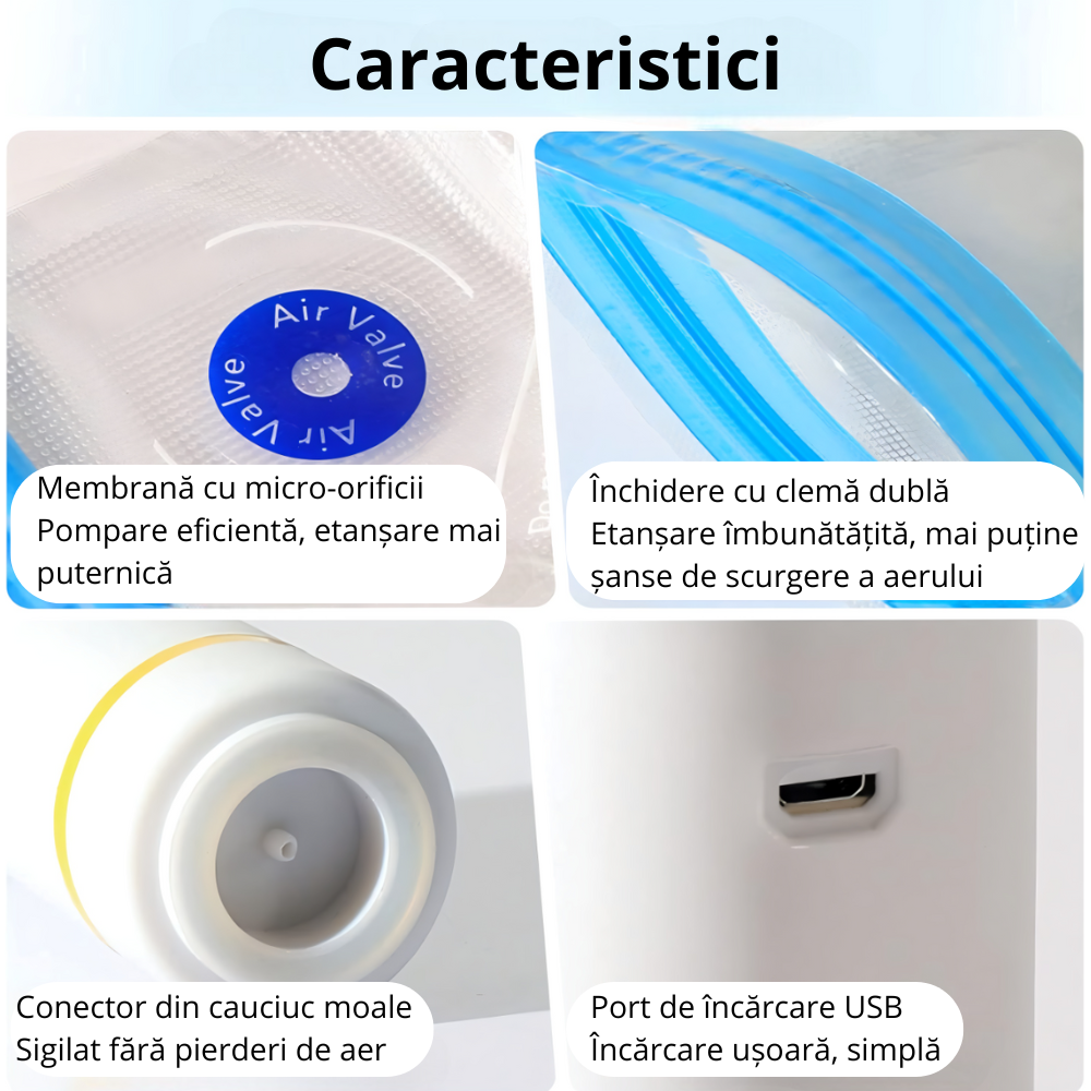 Set Aparat de Vidat alimente Koken + 10 pungi de vidat incluse, aparat tip pompa, portabil, 3W