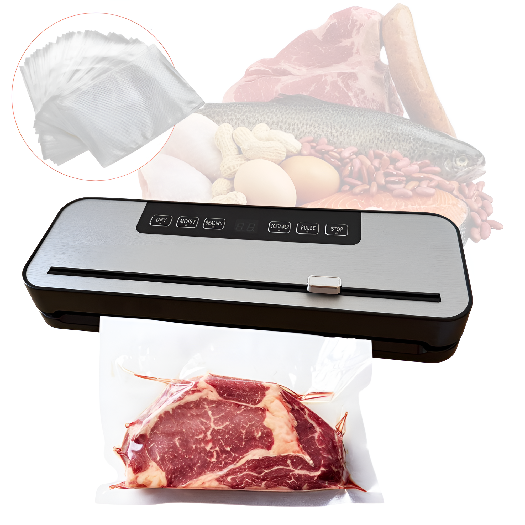 Aparat Profesional de Vidat si Sigilat alimente Koken, Functionare cu o singura atingere, Timp de etansare 10-15 s, bara de lipire 30 cm, Negru/Gri