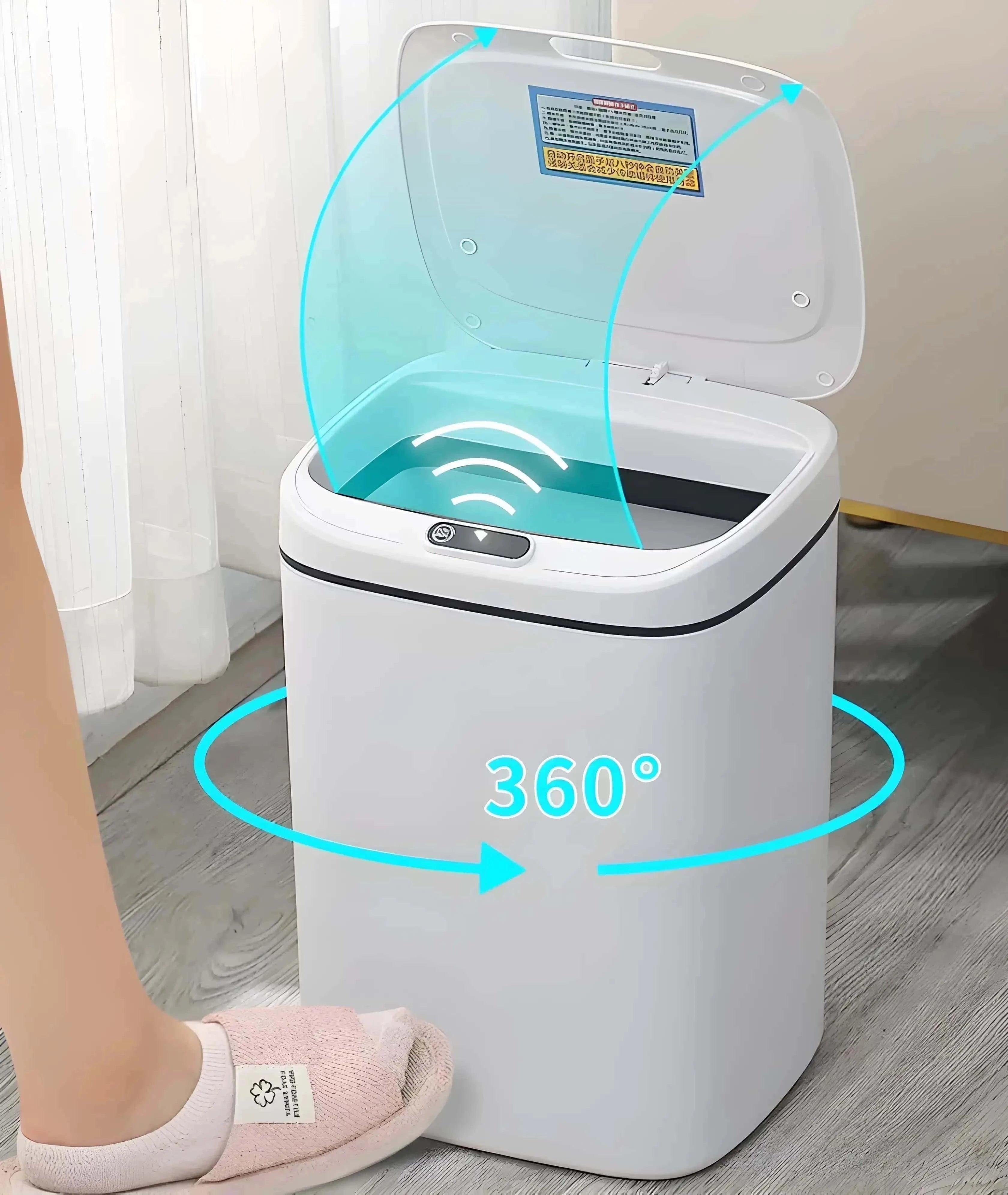 Automatic sensor trash can 16 L Koken, Kitchen, bathroom or office, 2x AA batteries (not included), with anti-odor lid, White