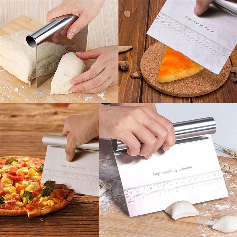Spatula pentru taiat aluat Koken, Inox, Gadget de bucatarie multifunctional, Taietor Aluat, Usor de curatat, Confortabil antiderapant, 15x12 cm, Argintiu