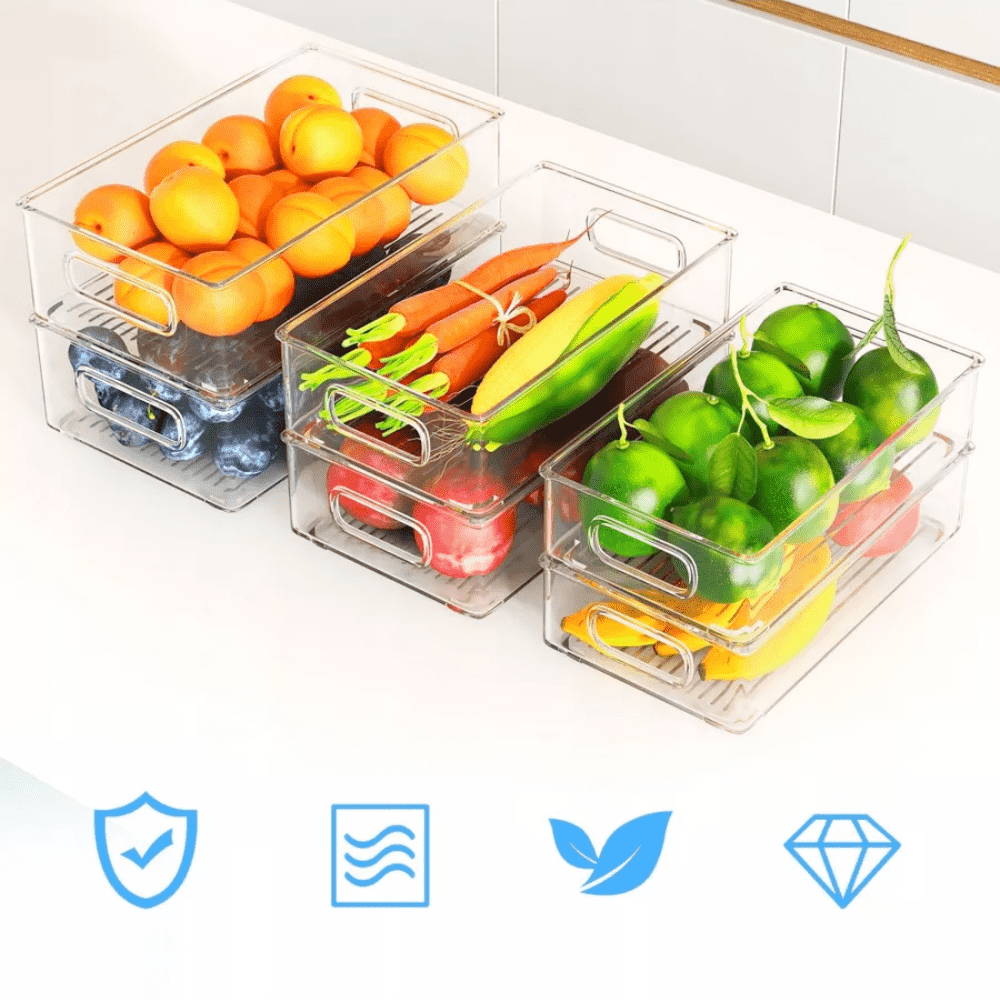 Koken Storage Boxes Set, for refrigerator, office, kitchen, can also be stacked, transparent and easy to clean, 25.5 x 15 x 7.5 cm