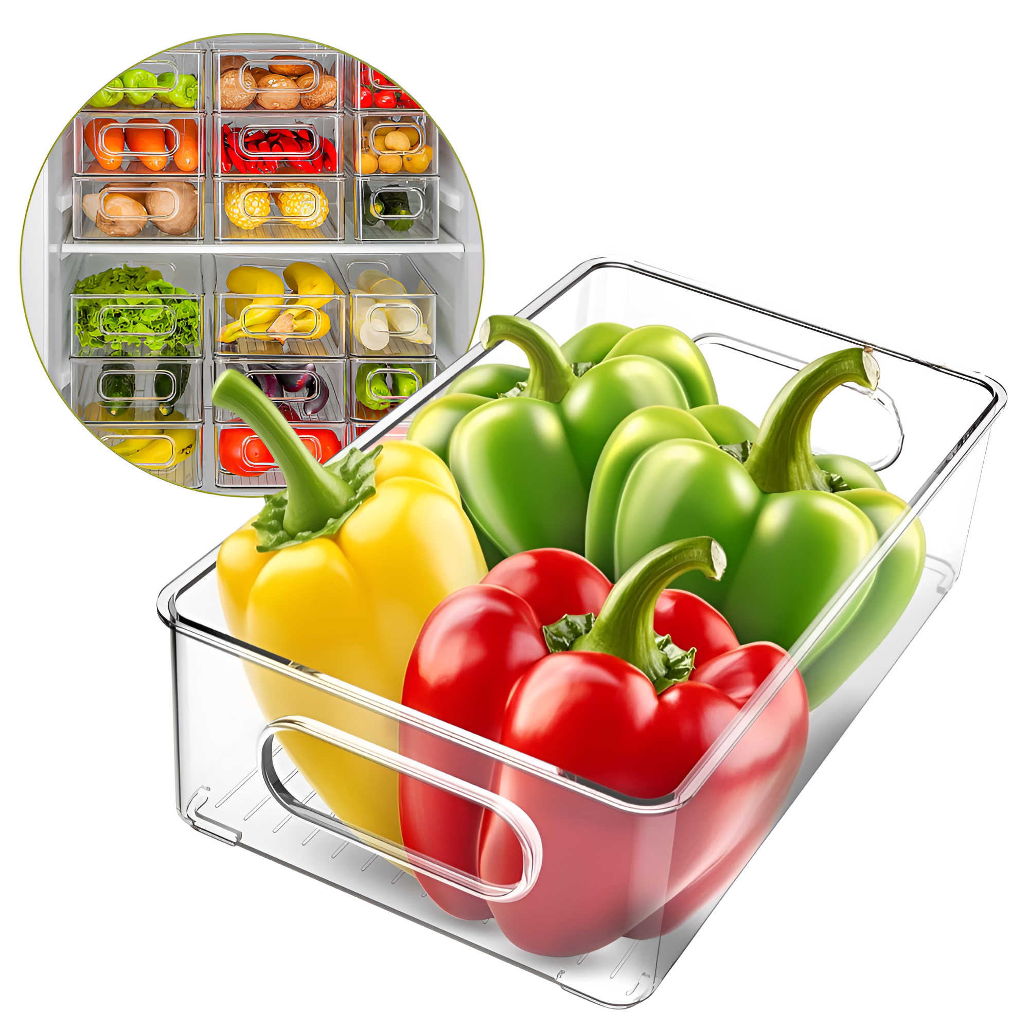 Set Cutii de depozitare cu capac Koken, pentru frigider, birou, bucatarie, pot fi si suprapuse, transparente si usor de curatat, 29 x 20,5 x 15 cm