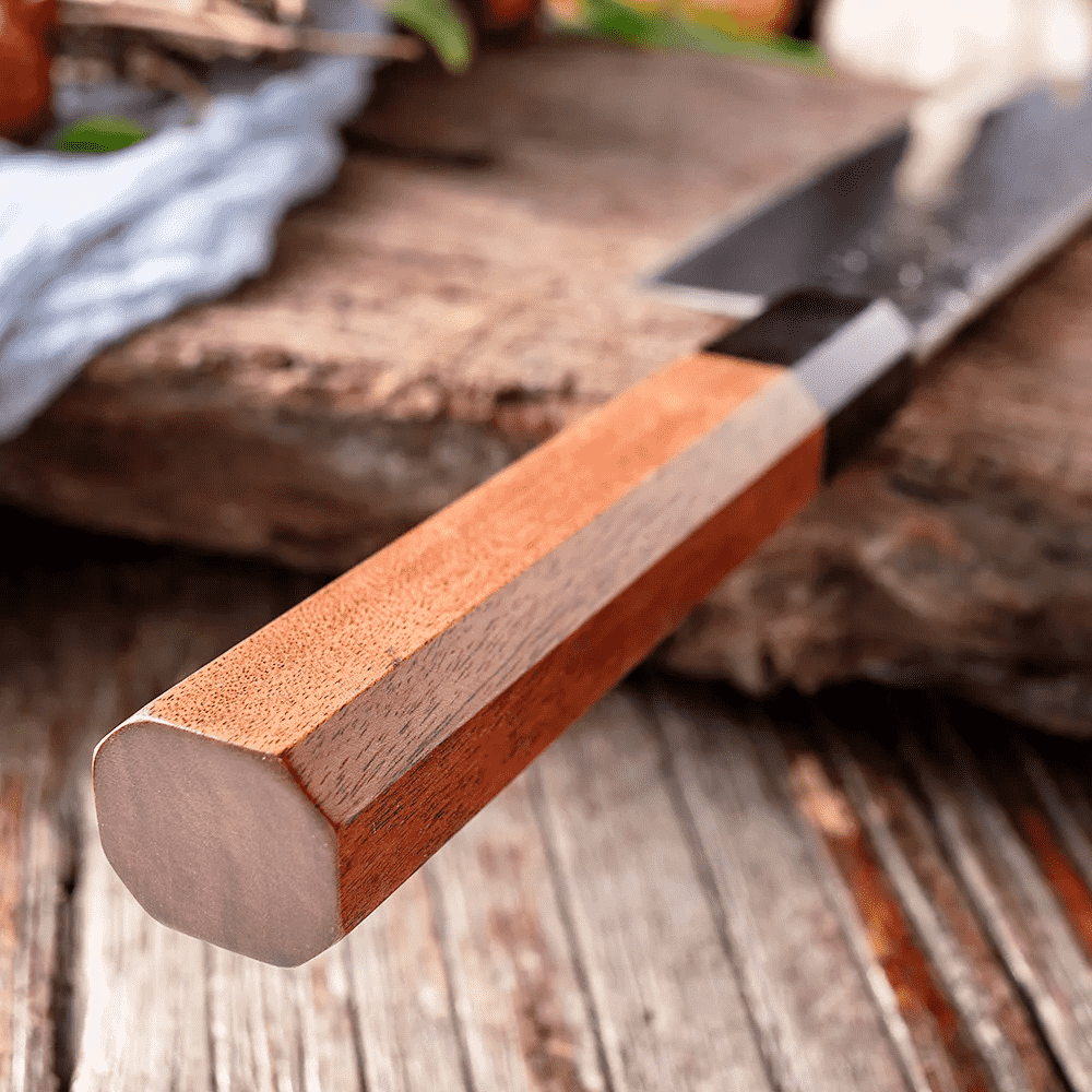 Koken Professional Japanese Chef's Knife, Damascus Steel, for Sushi, Slicing and Manual Cutting, Blade 20 cm, Wood