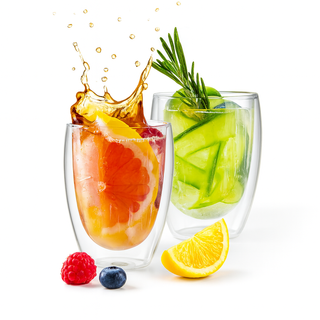 Set 2 cesti termice cu pereti dubli Koken strat protector, din sticla borosilicata, 350 ml, Transparent