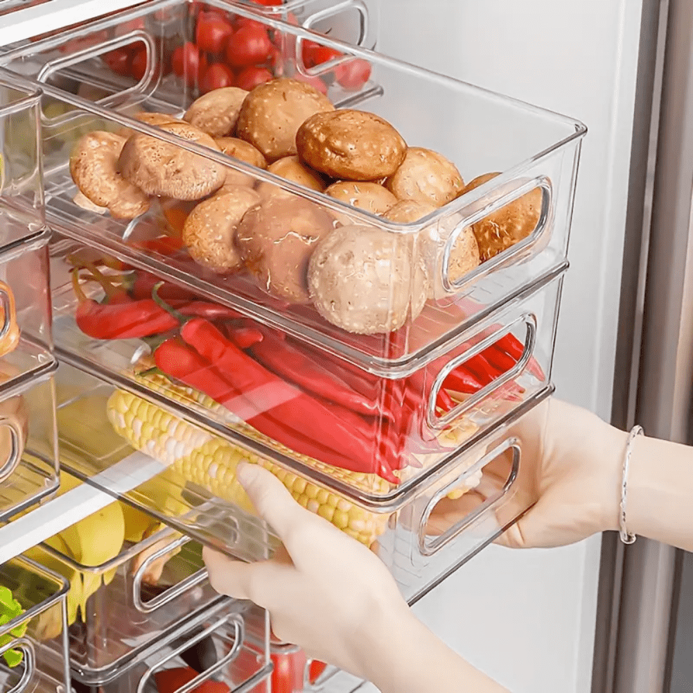 Koken Storage Boxes Set, for refrigerator, office, kitchen, can also be stacked, transparent and easy to clean, 25.5 x 15 x 7.5 cm