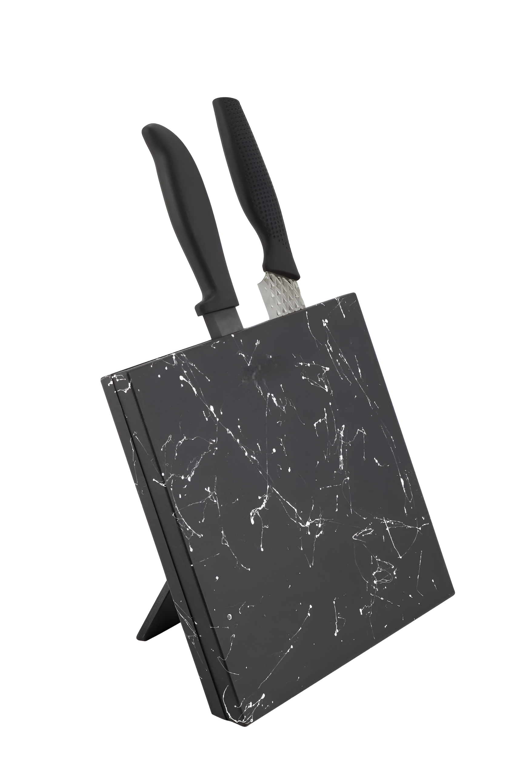 Suport magnetic pentru cutite Koken, imitatie de piatra, negru cu efect marmura, 25,3x22,6x2,4