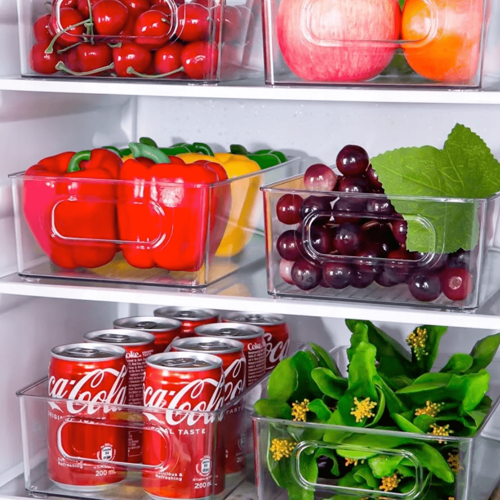 Koken Storage Boxes Set, for refrigerator, office, kitchen, can also be stacked, transparent and easy to clean, 25.5 x 15 x 7.5 cm
