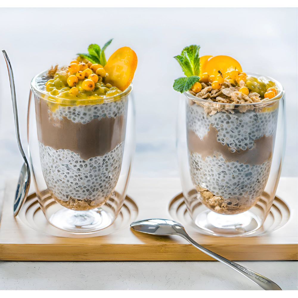 Set 2 cesti termorezistente cu perete dublu Koken, 300ml, sticla borosilicata, transparent, design modern