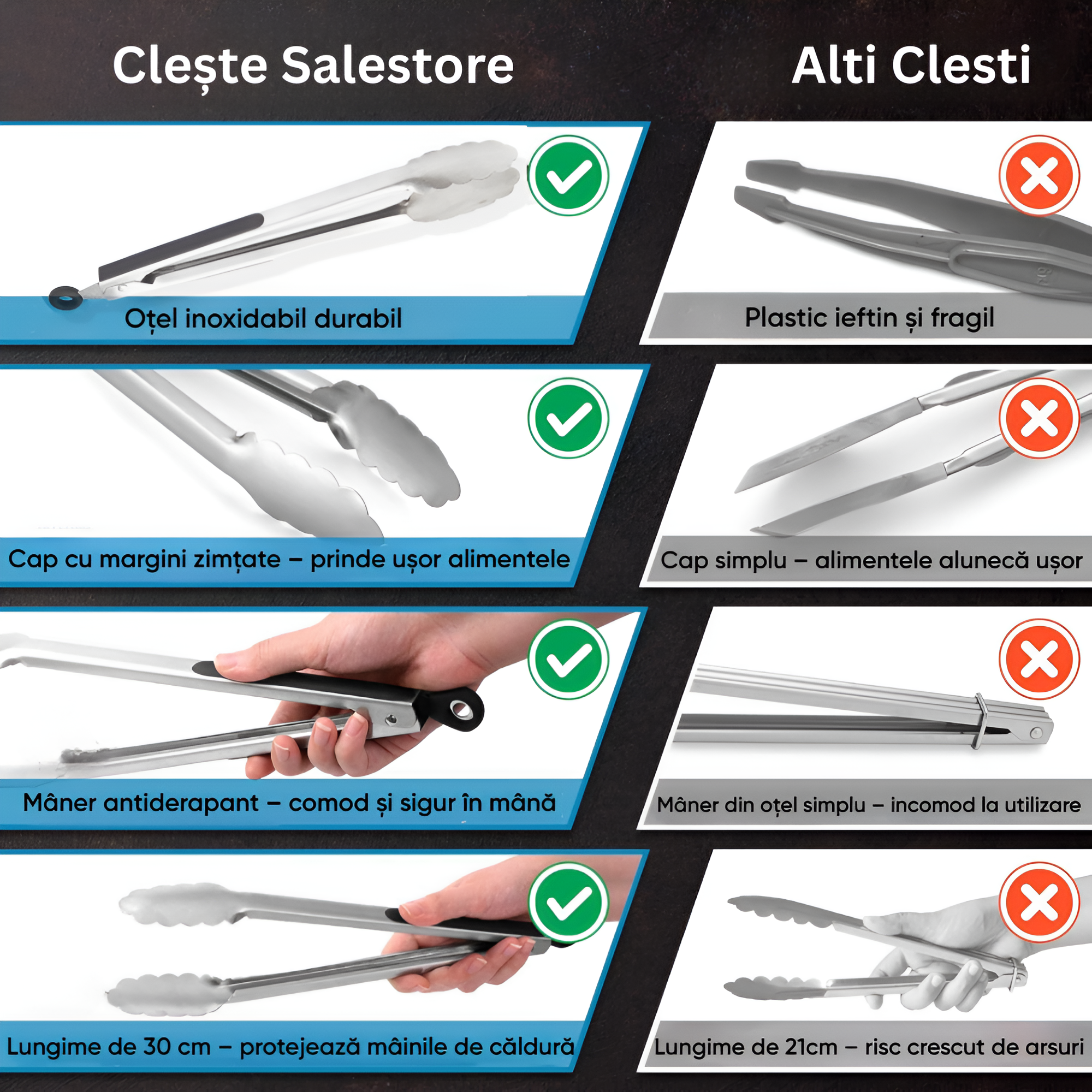 Cleste profesional pentru gratar si bucatarie Koken, Otel inoxidabil/Silicon, Maner Antialunecare, Blocare Practica, gătește și servește cu ușurință, 34,5 x 3,8 cm, Negru/Argintiu