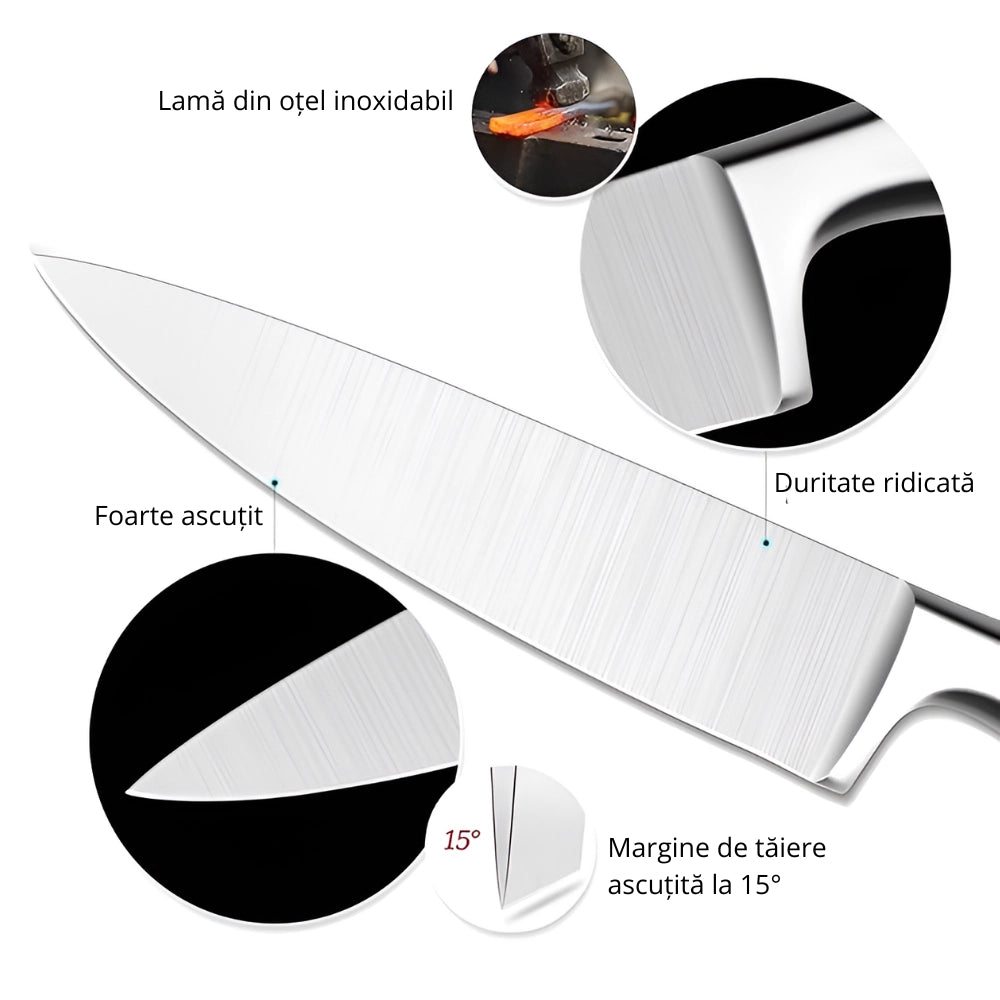 Cutit de bucatar profesional Koken din otel inoxidabil, 33 cm, 56±HRC, maner ergonomic, cutit de bucatarie pentru feliere si taiere precisa