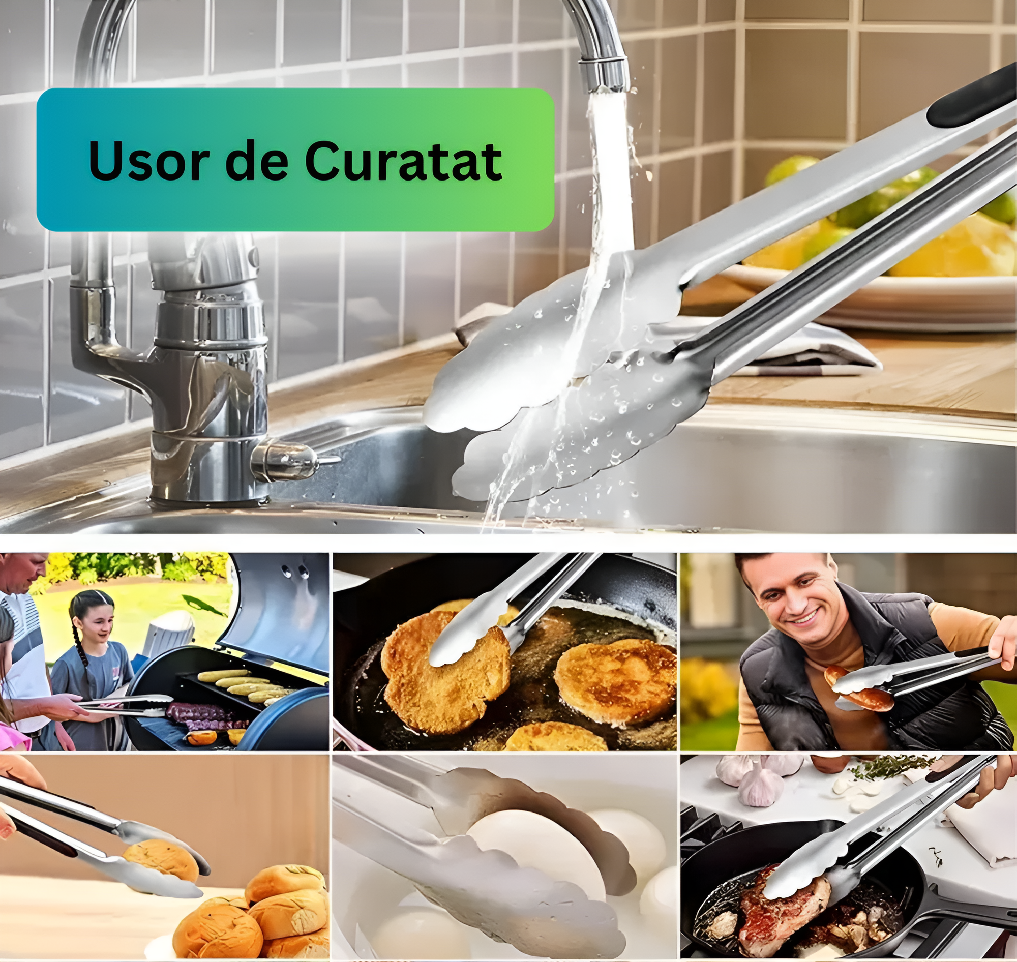 Cleste profesional pentru gratar si bucatarie Koken, Otel inoxidabil/Silicon, Maner Antialunecare, Blocare Practica, gătește și servește cu ușurință, 34,5 x 3,8 cm, Negru/Argintiu