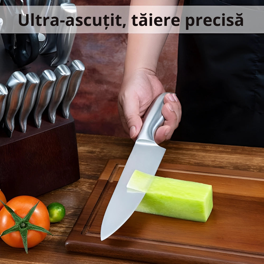 Cutit de bucatar profesional Koken din otel inoxidabil, 33 cm, 56±HRC, maner ergonomic, cutit de bucatarie pentru feliere si taiere precisa
