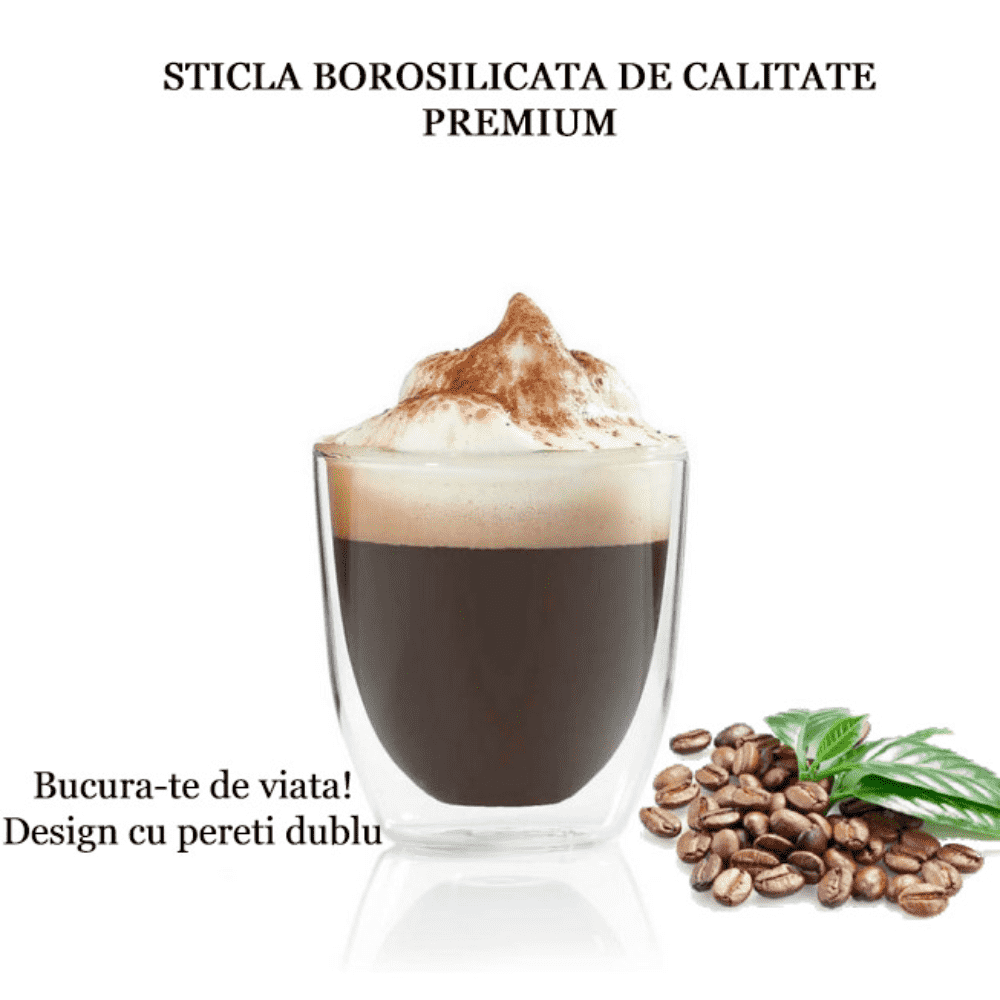 Set cesti cafea termice cu pereti dubli Koken strat protector, din sticla borosilicata, 100 ml, Transparent
