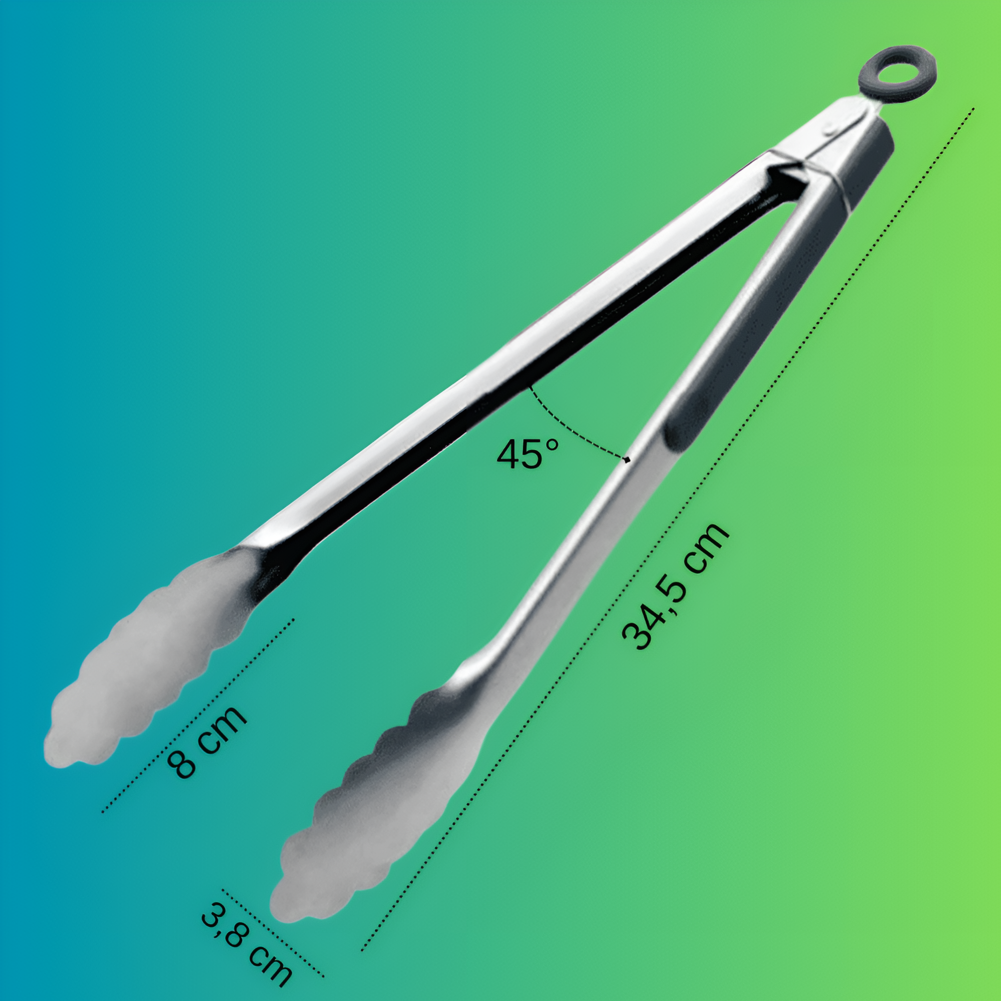 Cleste profesional pentru gratar si bucatarie Koken, Otel inoxidabil/Silicon, Maner Antialunecare, Blocare Practica, gătește și servește cu ușurință, 34,5 x 3,8 cm, Negru/Argintiu
