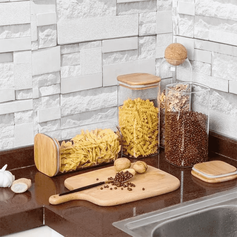 Create your own set of borosilicate glass containers, in various sizes, with airtight bamboo lids, Koken – the perfect solution for stylish and safe storage of dry foods and grains.
