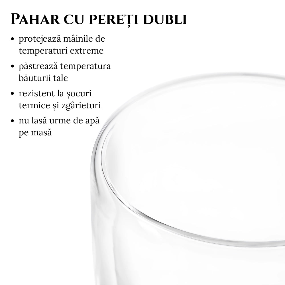 Set 2 cesti termorezistente cu perete dublu Koken, 300ml, sticla borosilicata, transparent, design modern