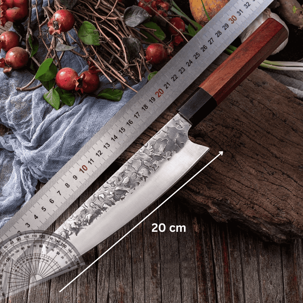 Koken Professional Japanese Chef's Knife, Damascus Steel, for Sushi, Slicing and Manual Cutting, Blade 20 cm, Wood