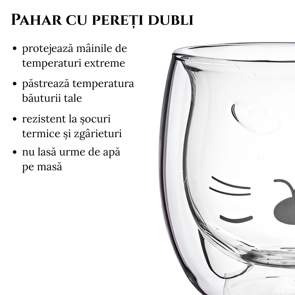 Cana cu dublu perete Koken, 250ml, termorezistenta, sticla borosilicata, transparenta, design modern