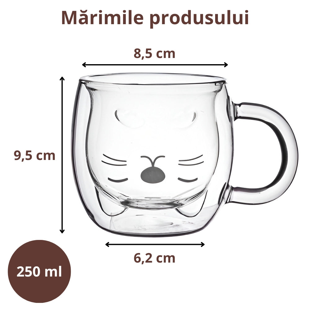 Cana cu dublu perete Koken, 250ml, termorezistenta, sticla borosilicata, transparenta, design modern