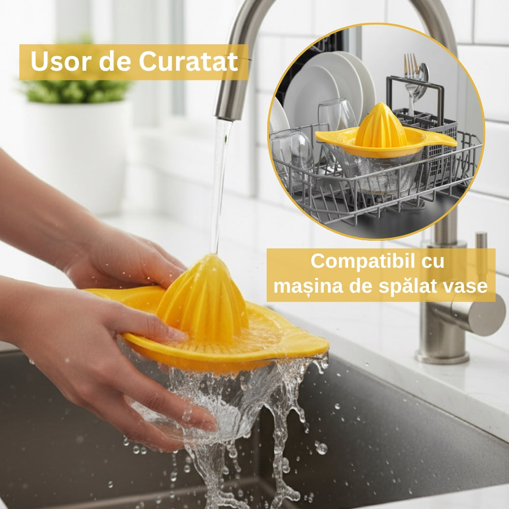 Storcator manual de citrice Koken, Plastic PP, BPA Free, Presa robusta de citrice pentru sucuri, Cu Vas Colector si Sita, Galben
