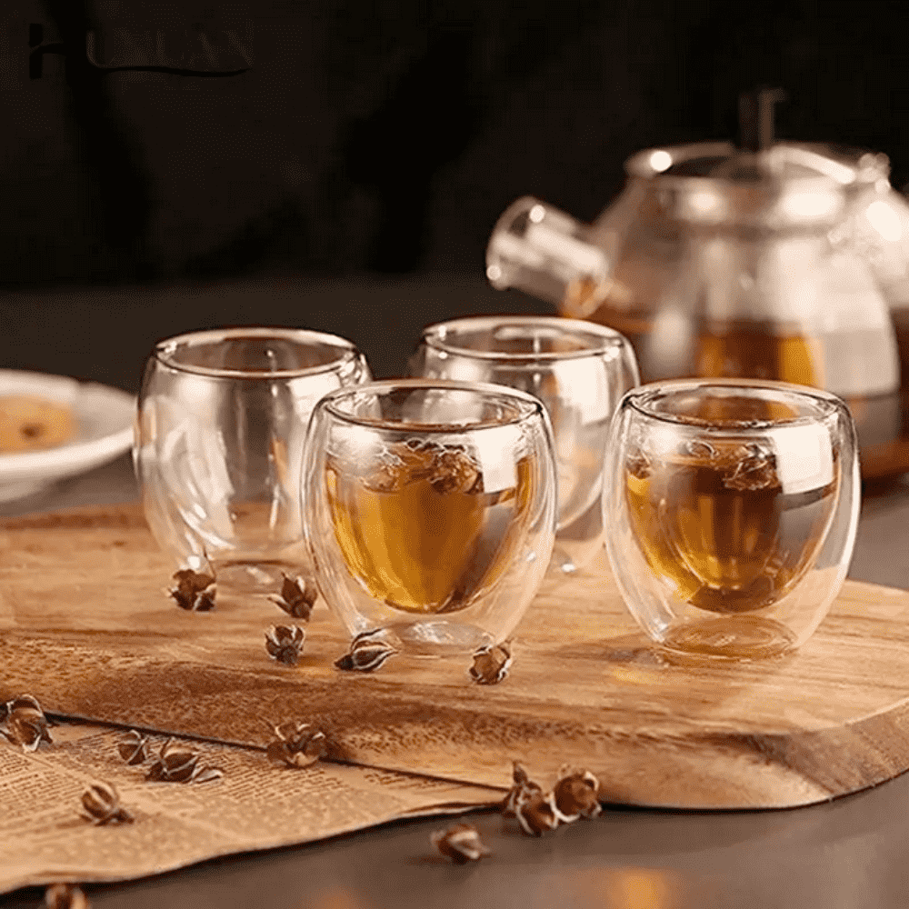 Set cesti cafea termice cu pereti dubli Koken strat protector, din sticla borosilicata, 100 ml, Transparent