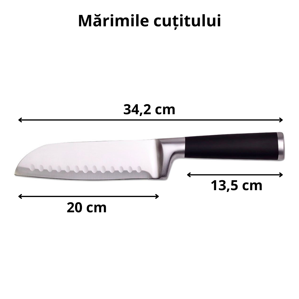Cutit japonez de bucatarie model Santoku, Koken, otel inoxidabil, maner soft-touch, versatil in utilizare, 20 cm
