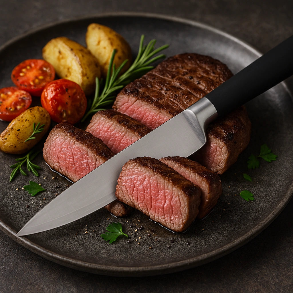 Cutitul Bucatarului profesional,Koken, lama din otel inoxidabil 20 cm, 56±HRC, cutit de bucatarie Full Tang, taiere precisa si rezistenta indelungata, maner antiderapant Soft-Touch