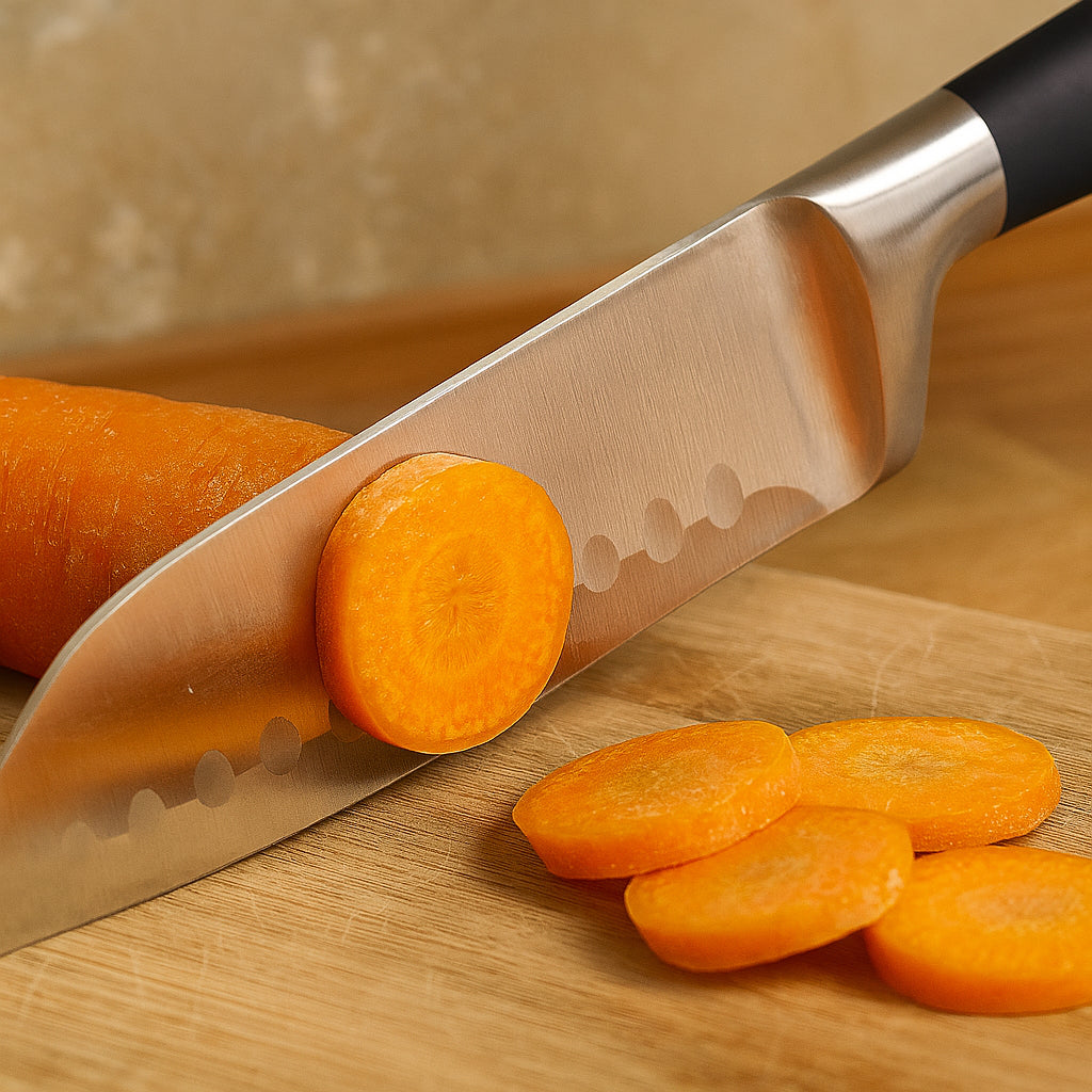 Cutit japonez de bucatarie model Santoku, Koken, otel inoxidabil, maner soft-touch, versatil in utilizare, 20 cm