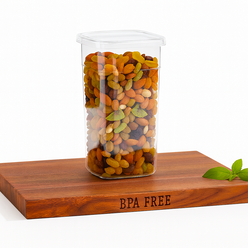 Cutia Koken de volum 1.2 L, cu stafide si alte fructe uscate in interior.